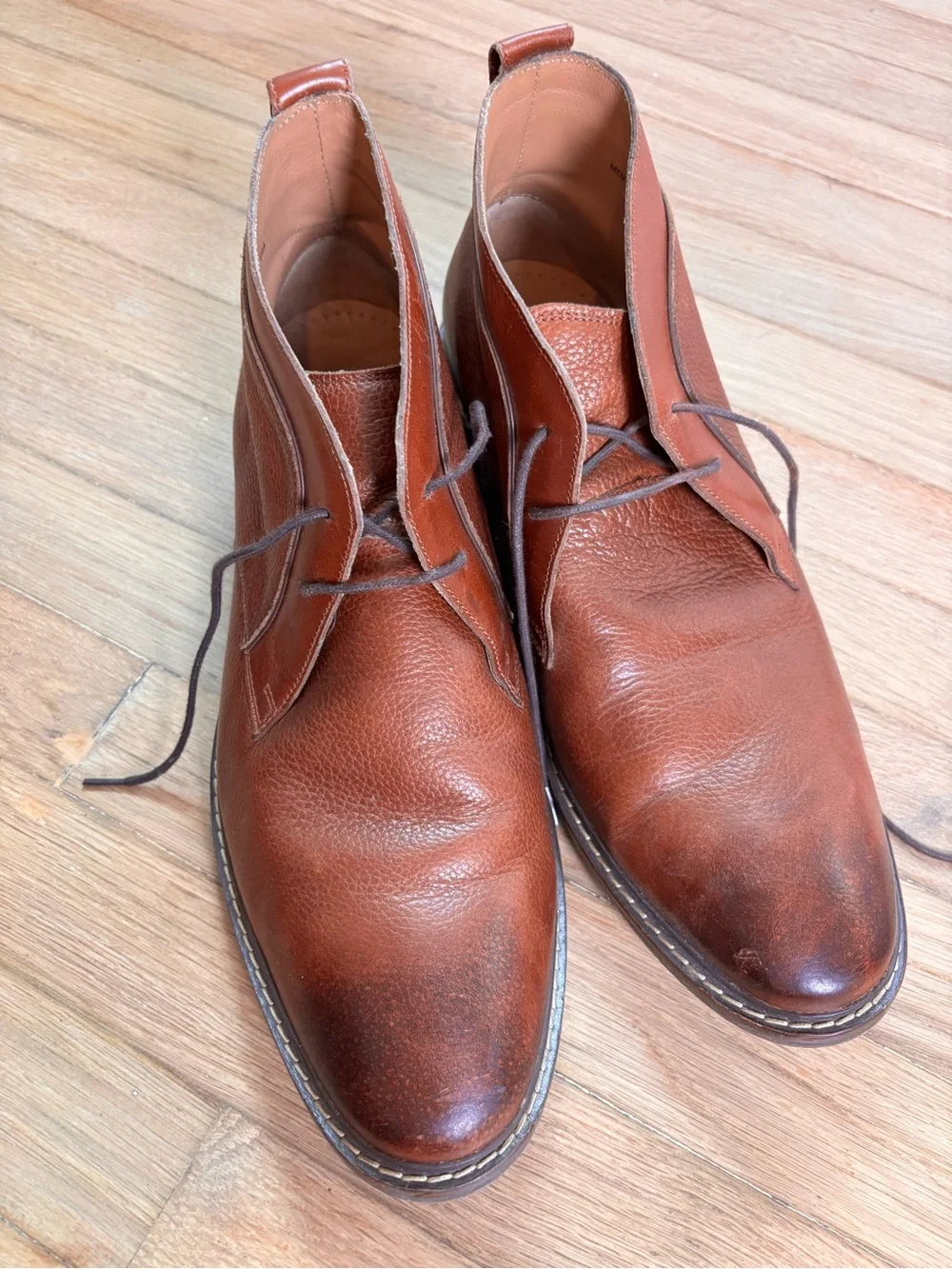 Cole Haan Men’s 11.5W Brown Leather Chukka Boots Burnished Toe Ankle Boots